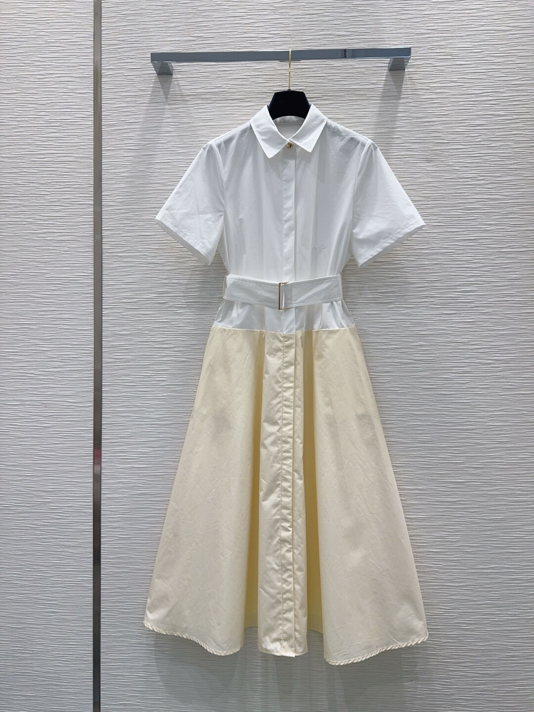 Louis Vuitton Belted Short-Sleeve Two-Tone Shirt Dress