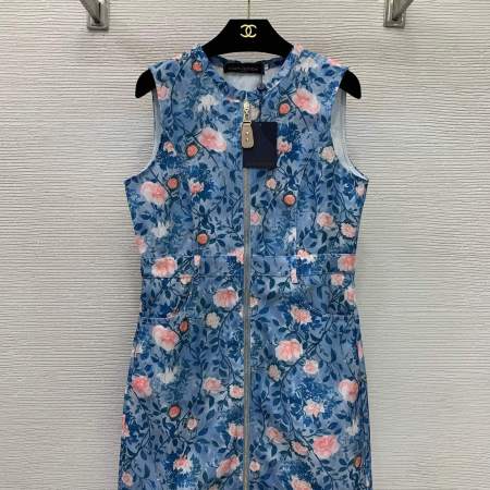 Louis Vuitton Floral Monogram Sleeveless Zip-Front Mini Dress