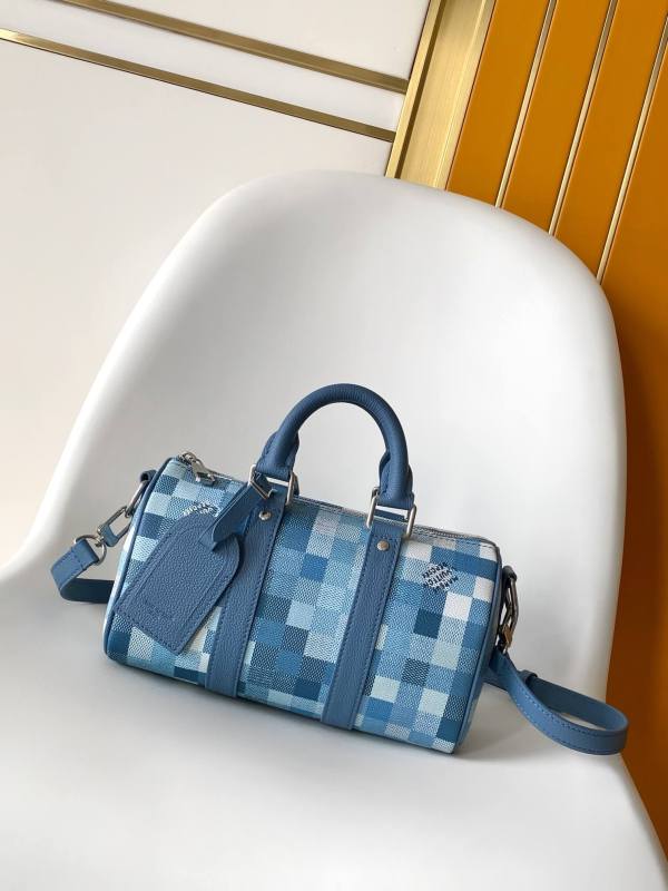 Louis Vuitton Keepall Bandoulière 25 Damier Pop Blue Canvas Limited Edition Crossbody Bag.