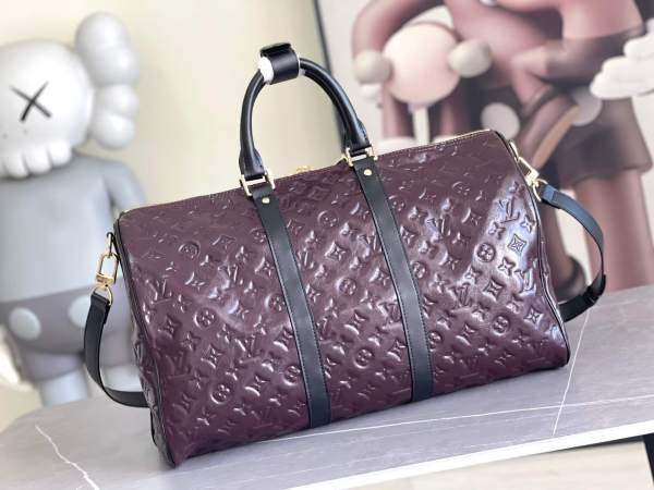 Louis Vuitton Keepall Bandouliere Monogram Glaze Leather Travel Duffle Bag.
