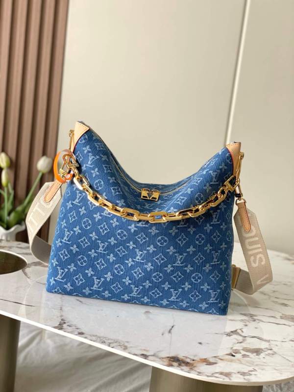Louis Vuitton Monogram Denim Loop Hobo Bag Blue Washed Denim Gold Chain Shoulder Bag Baguette Bag
