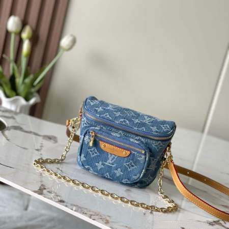 Louis Vuitton Monogram Denim Loop Hobo Bag Blue Washed Denim Gold Chain Shoulder Bag Baguette Bag