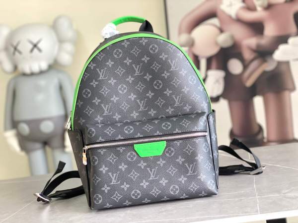 Louis Vuitton Monogram Eclipse Discovery Backpack PM Black Neon Green.