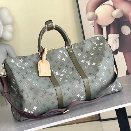 Louis Vuitton Monogram Eclipse Keepall Bandoulière 50 Khaki Green Travel Bag