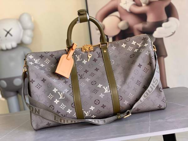 Louis Vuitton Monogram Eclipse Keepall Bandoulière 50 Olive Green Canvas Duffel Bag