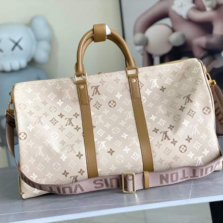 Louis Vuitton Monogram Jacquard Keepall Bandoulière 50 Beige Canvas Duffel Bag