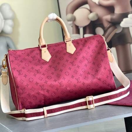 Louis Vuitton Monogram Satin Speedy Bandoulière 35 Bordeaux Magenta Travel Bag