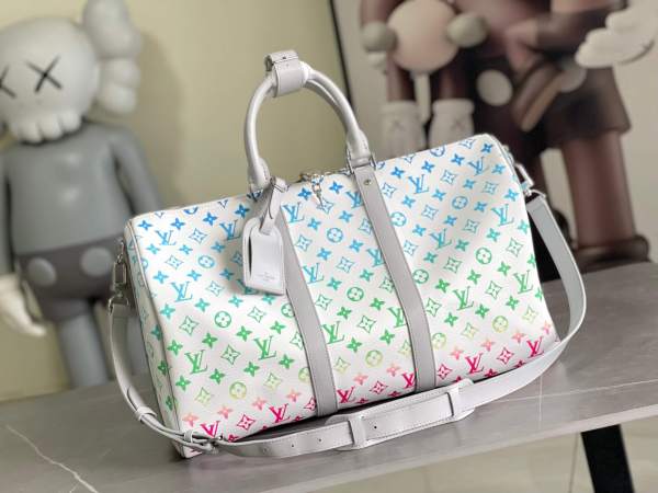 Louis Vuitton Monogram Sunset Keepall Bandoulière 50 White Rainbow Canvas Travel Bag