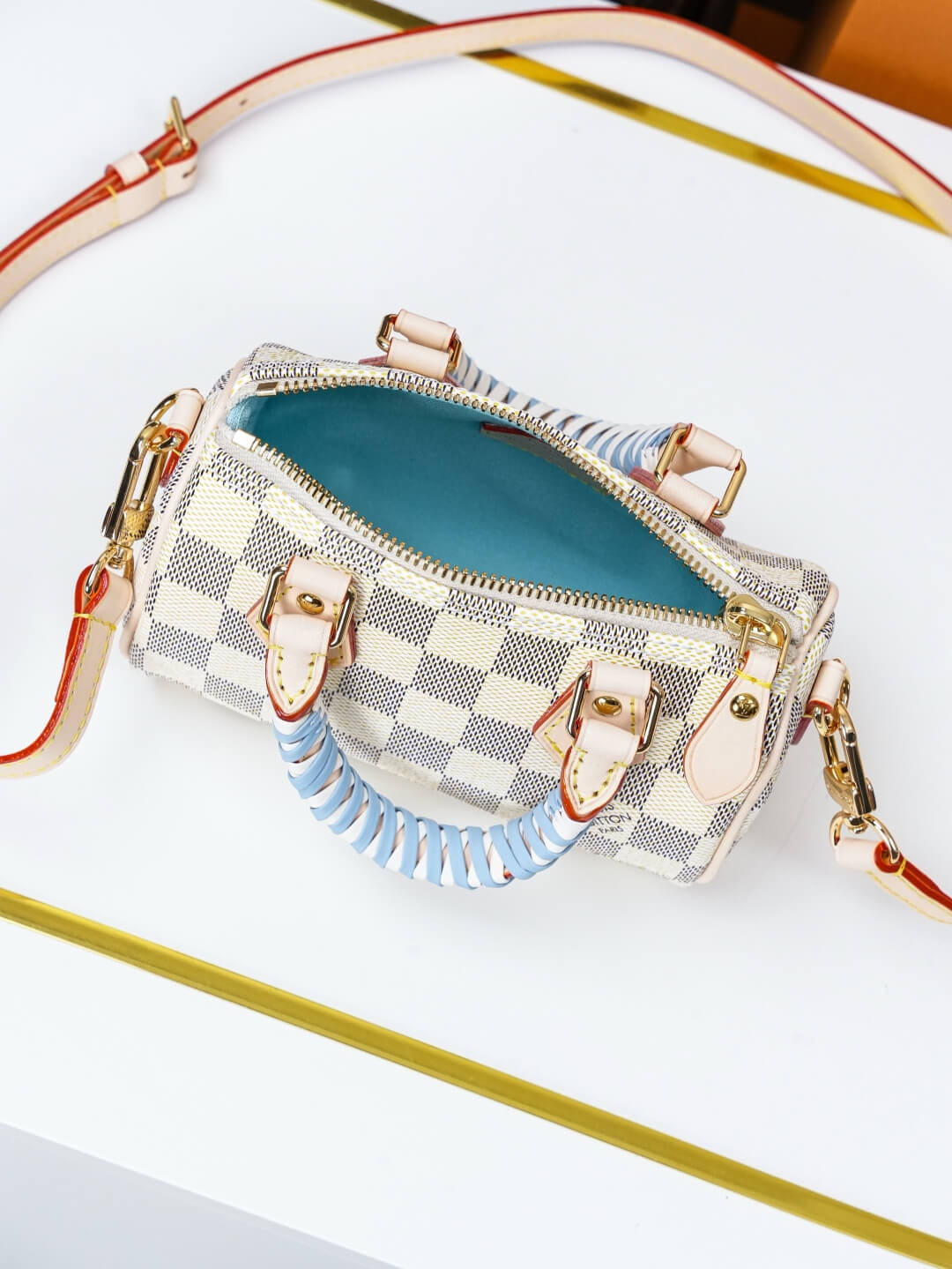 Louis Vuitton Nano Speedy Damier Azur Canvas Braided Handle Limited Edition Crossbody Bag - Image 2