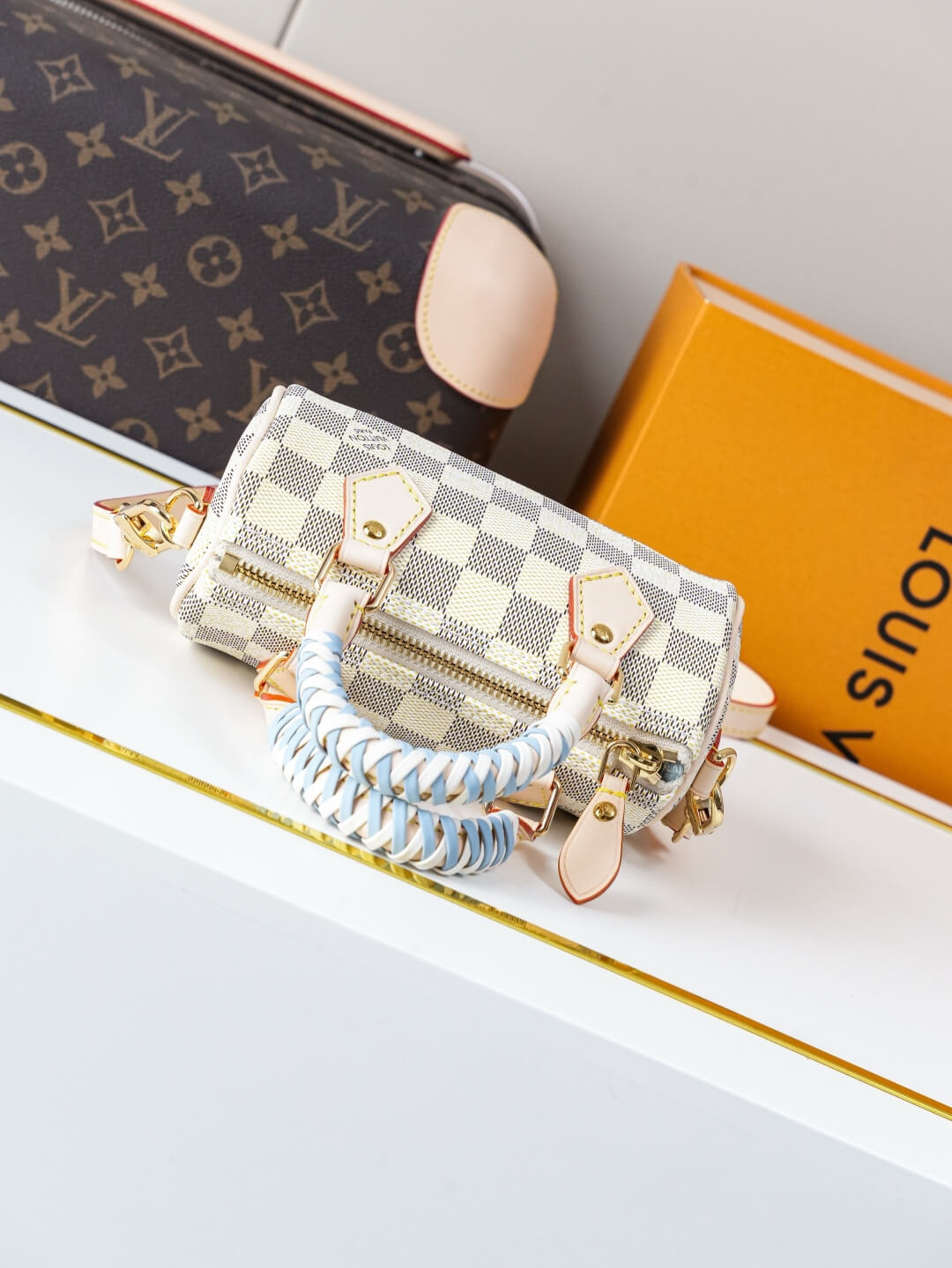 Louis Vuitton Nano Speedy Damier Azur Canvas Braided Handle Limited Edition Crossbody Bag - Image 7