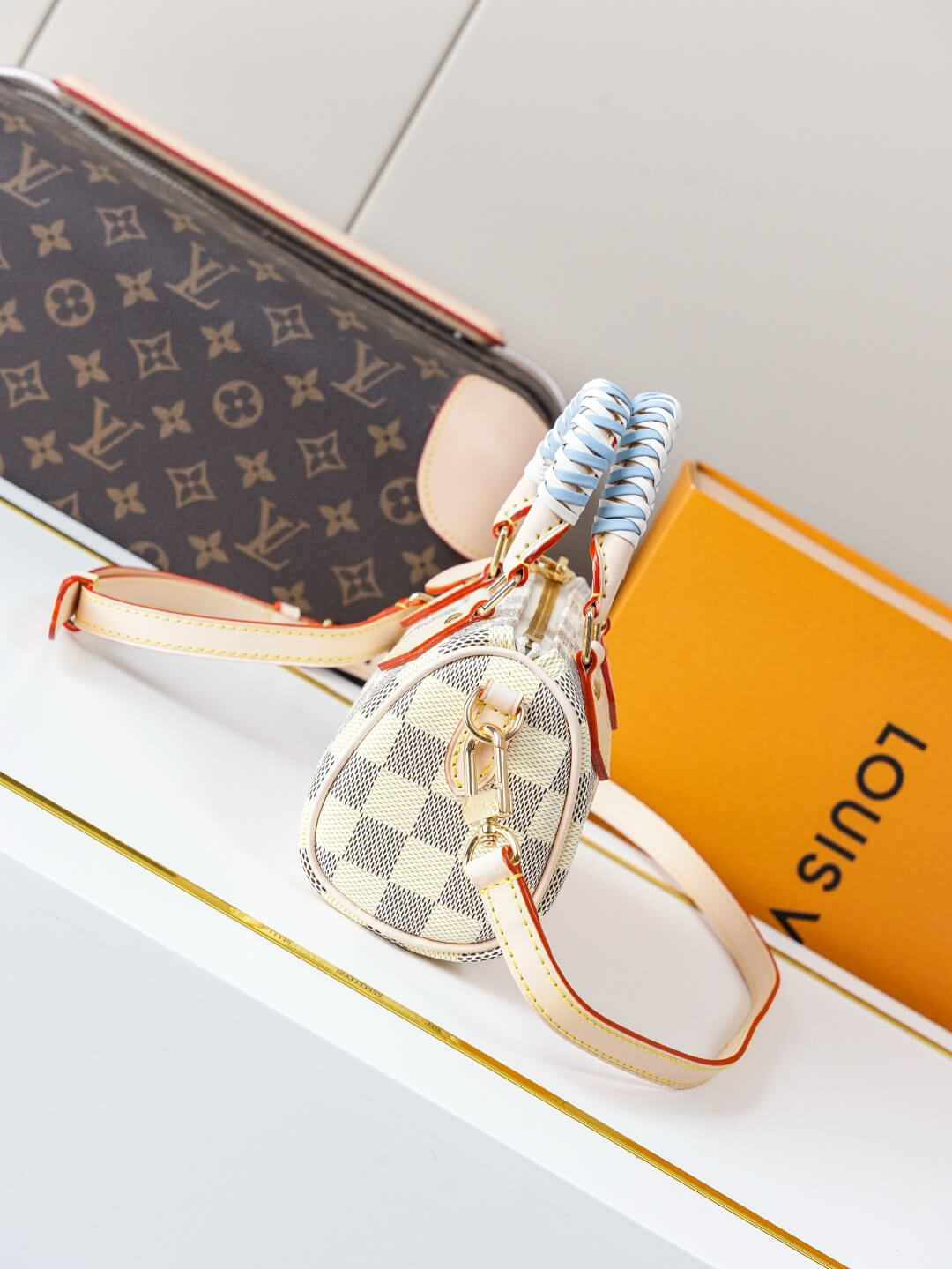 Louis Vuitton Nano Speedy Damier Azur Canvas Braided Handle Limited Edition Crossbody Bag - Image 8