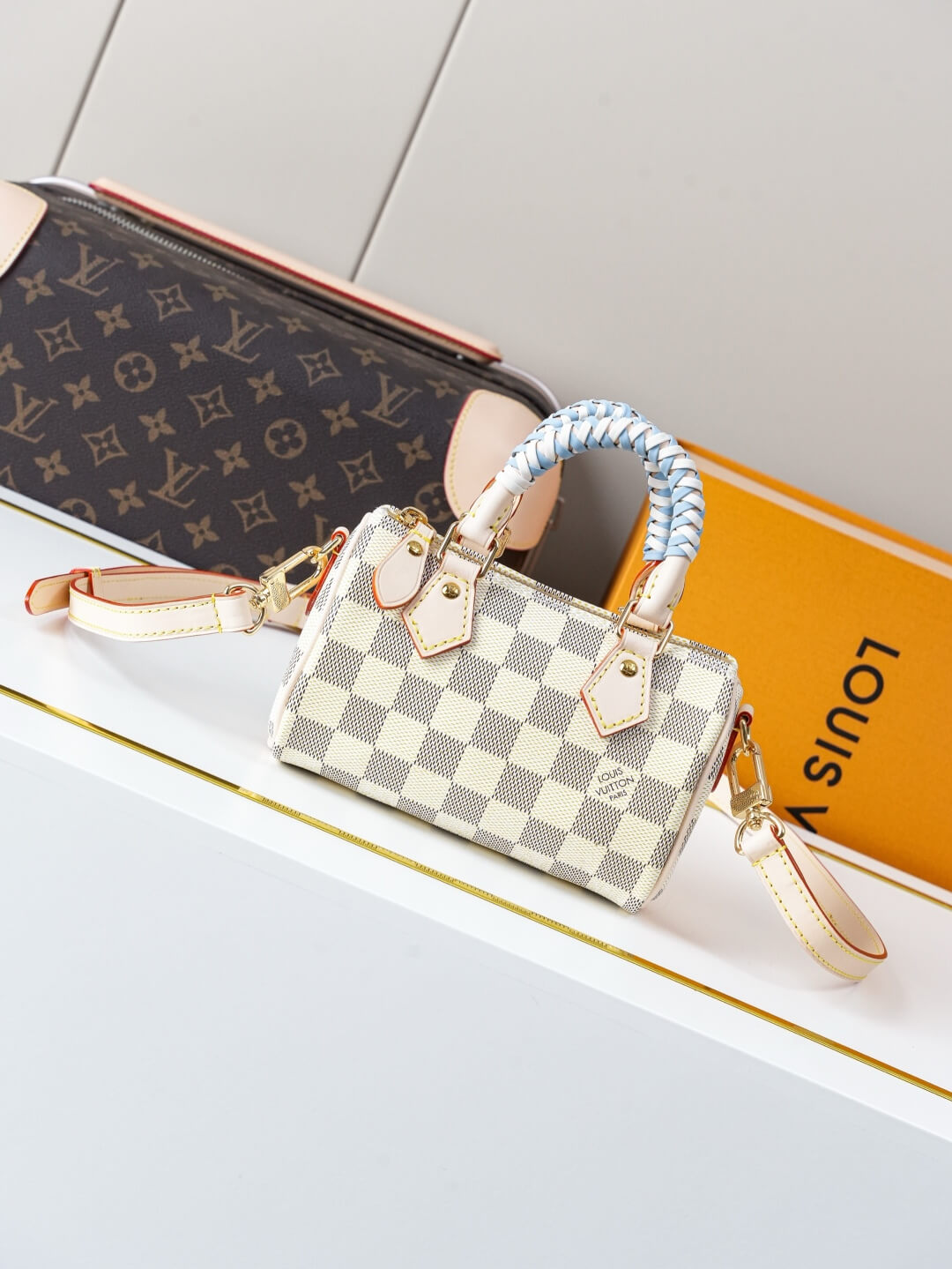 Louis Vuitton Nano Speedy Damier Azur Canvas Braided Handle Limited Edition Crossbody Bag - Image 9