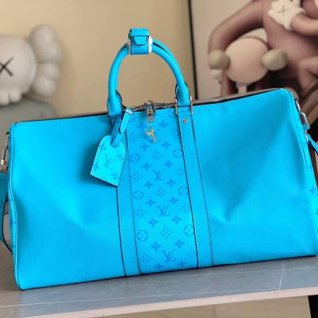 Louis Vuitton Taigarama Keepall Bandoulière 50 Monogram Cyan Blue Travel Bag