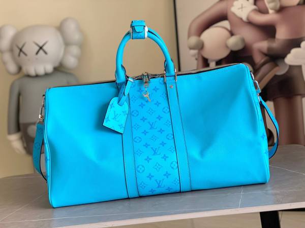 Louis Vuitton Taigarama Keepall Bandoulière 50 Monogram Cyan Blue Travel Bag