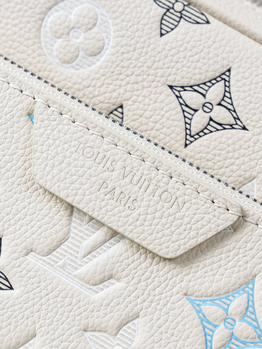 Louis Vuitton Trio Messenger Bag Monogram Empreinte Leather Cream Blue Grey Crossbody Bag - Image 5