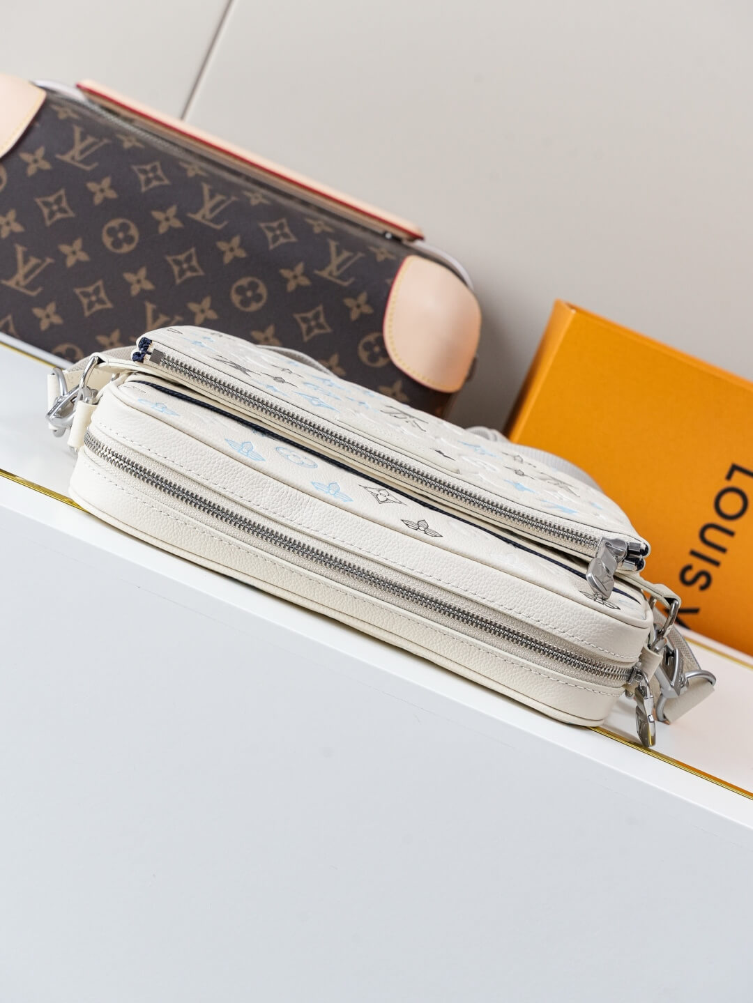 Louis Vuitton Trio Messenger Bag Monogram Empreinte Leather Cream Blue Grey Crossbody Bag - Image 6