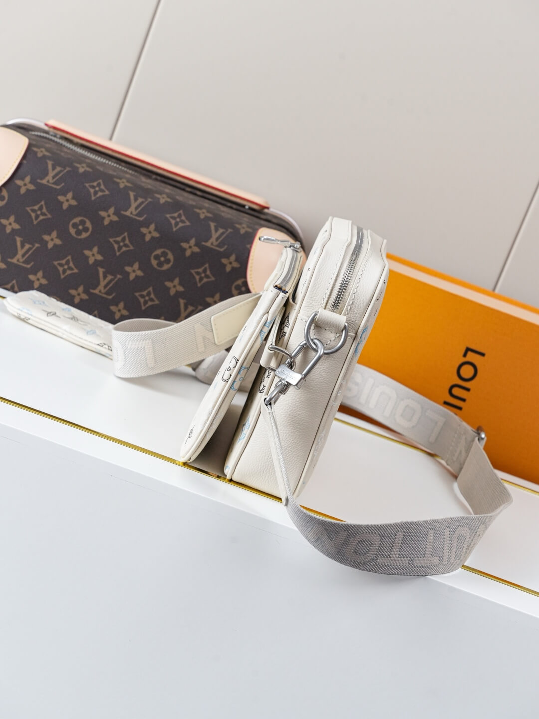 Louis Vuitton Trio Messenger Bag Monogram Empreinte Leather Cream Blue Grey Crossbody Bag - Image 9