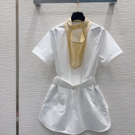 Louis Vuitton Two-Tone Short-Sleeve Belted Mini Shirt Dress.