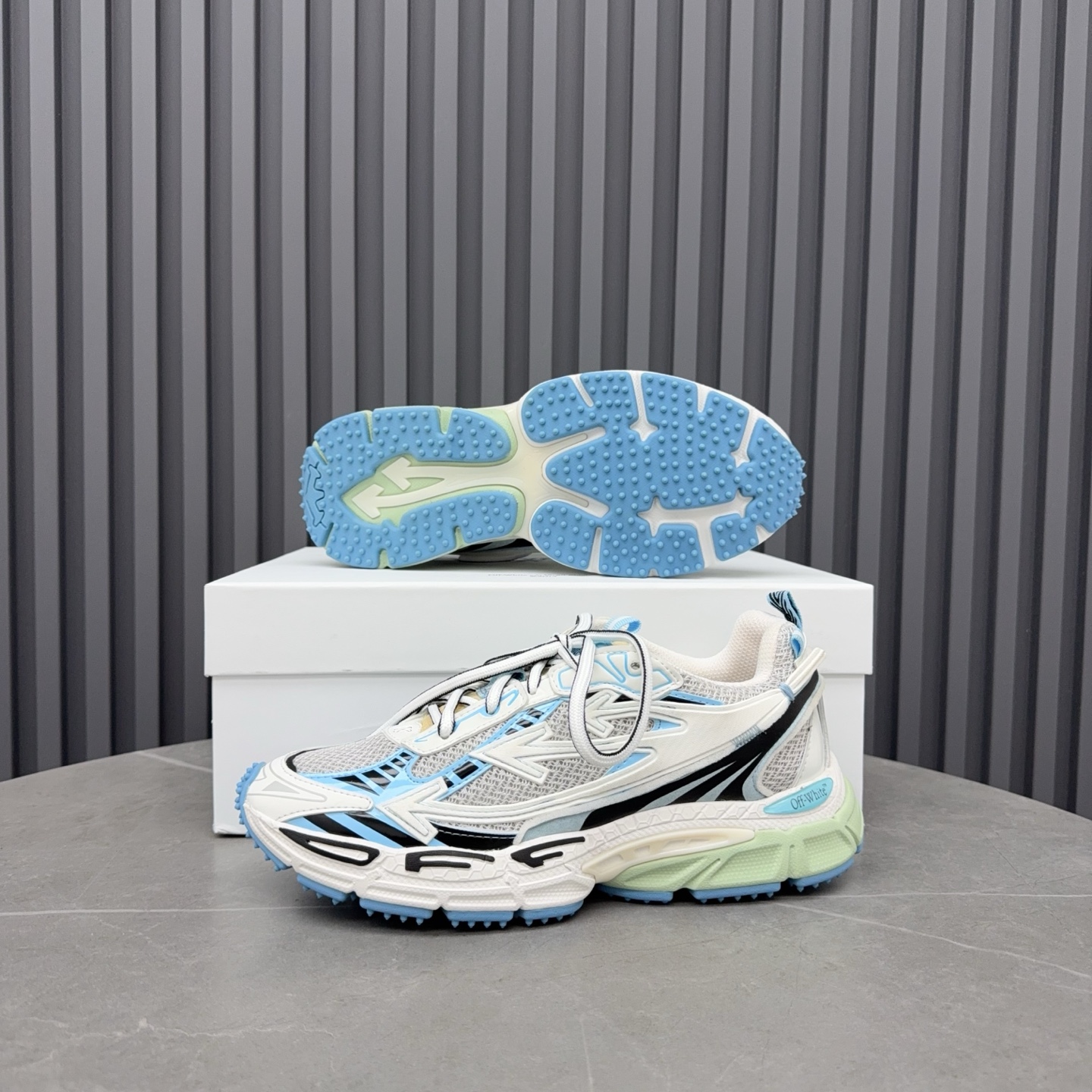 Off-White Be Right Back White & Light Blue Sneakers - Image 4