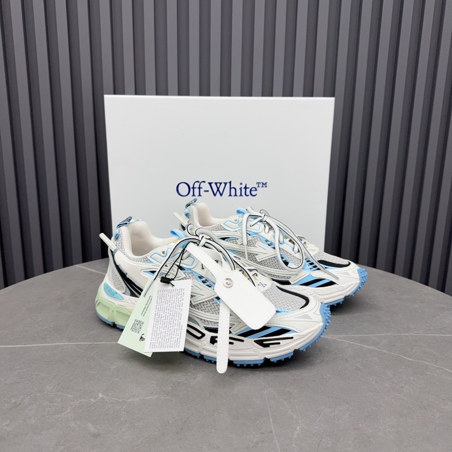 Off-White Be Right Back White & Light Blue Sneakers - Image 6