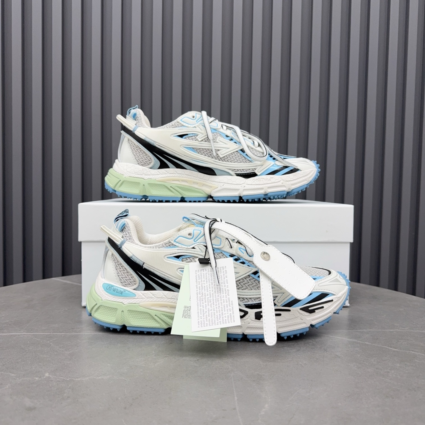 Off-White Be Right Back White & Light Blue Sneakers - Image 8