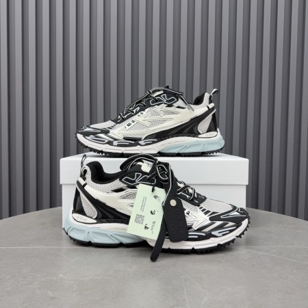 Off-White Be Right Back sneakers in a light grey and black colorway.