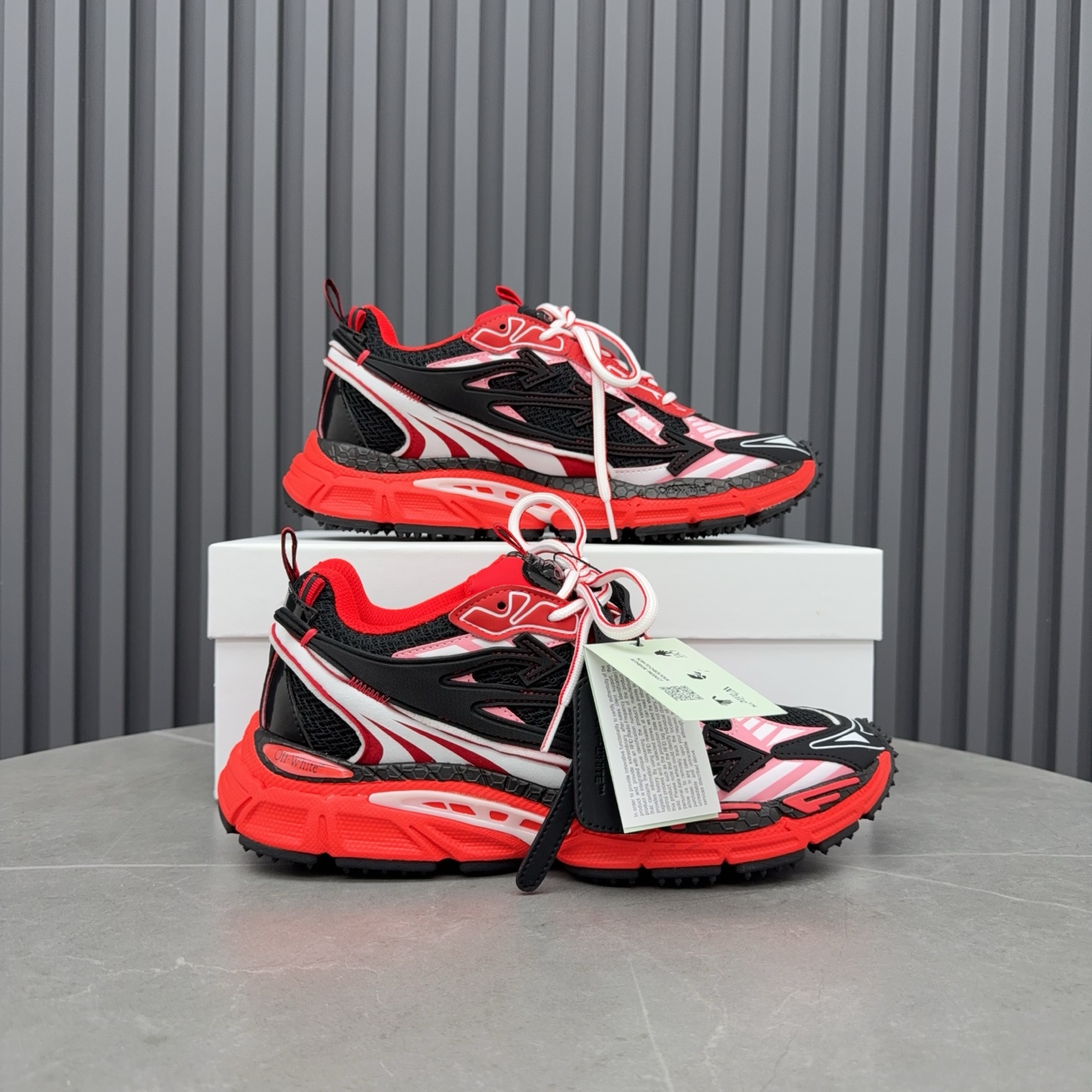 Off-White Be Right Back sneakers in black and red. - Image 8