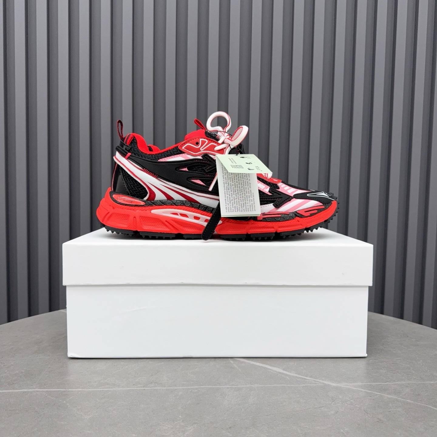 Off-White Be Right Back sneakers in black and red. - Image 9