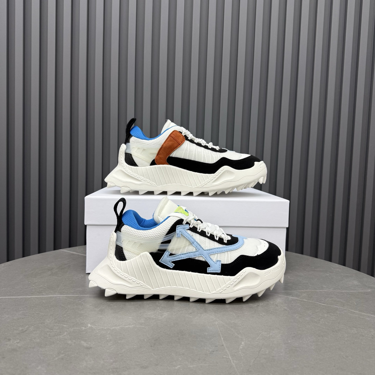 Off-White ODSY-1000 White Black & Blue Sneakers - Image 3