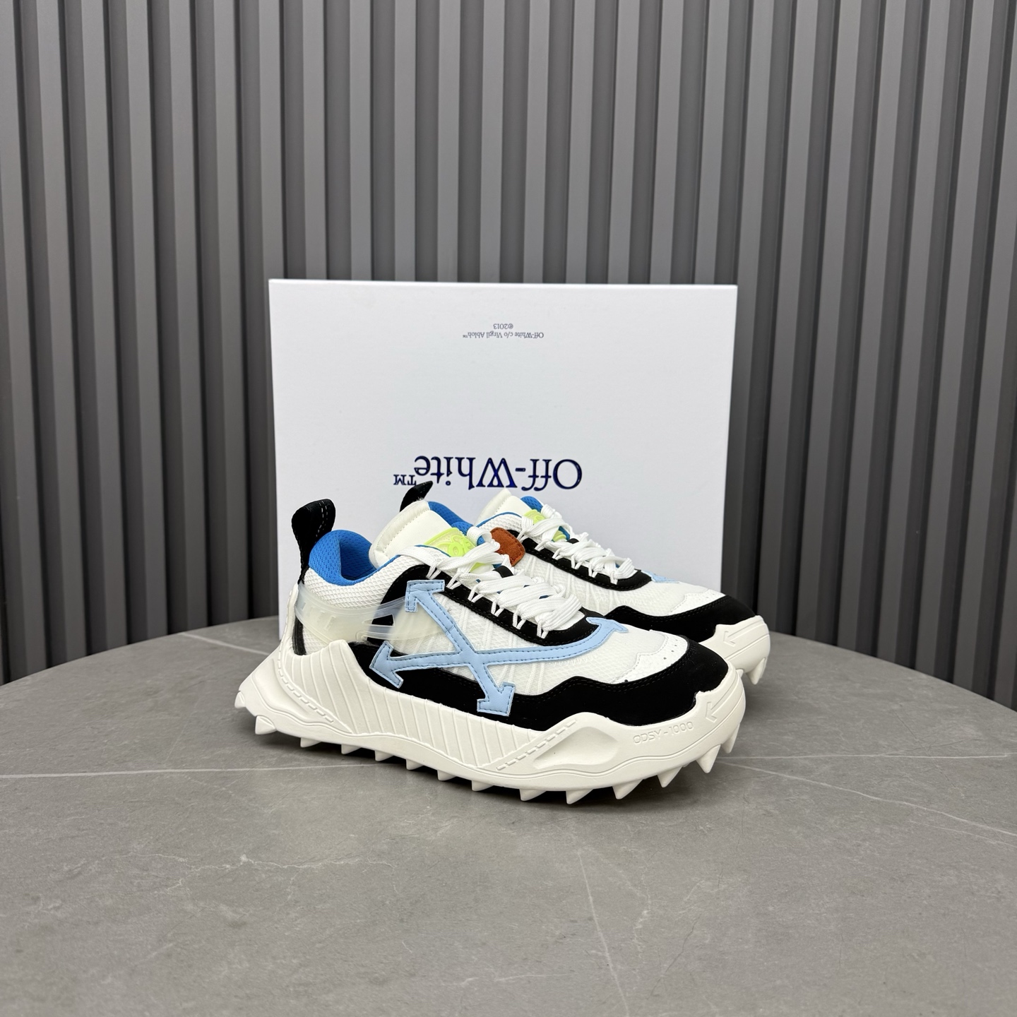 Off-White ODSY-1000 White Black & Blue Sneakers - Image 5