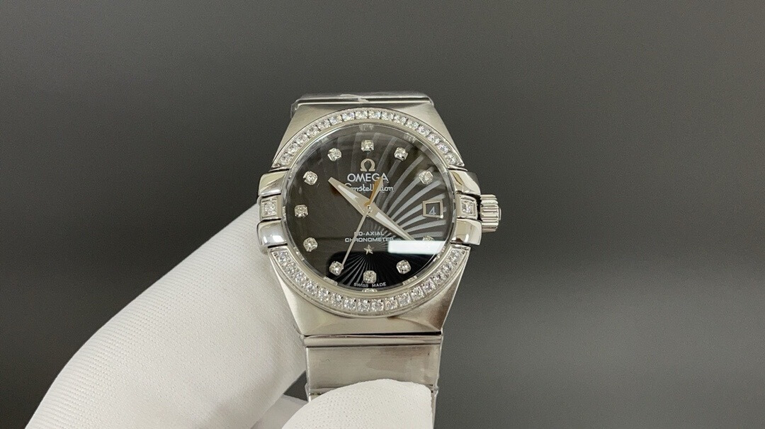 Omega Constellation Co-Axial Chronometer Stainless Steel Diamond Dial Automatic Ladies Watch.