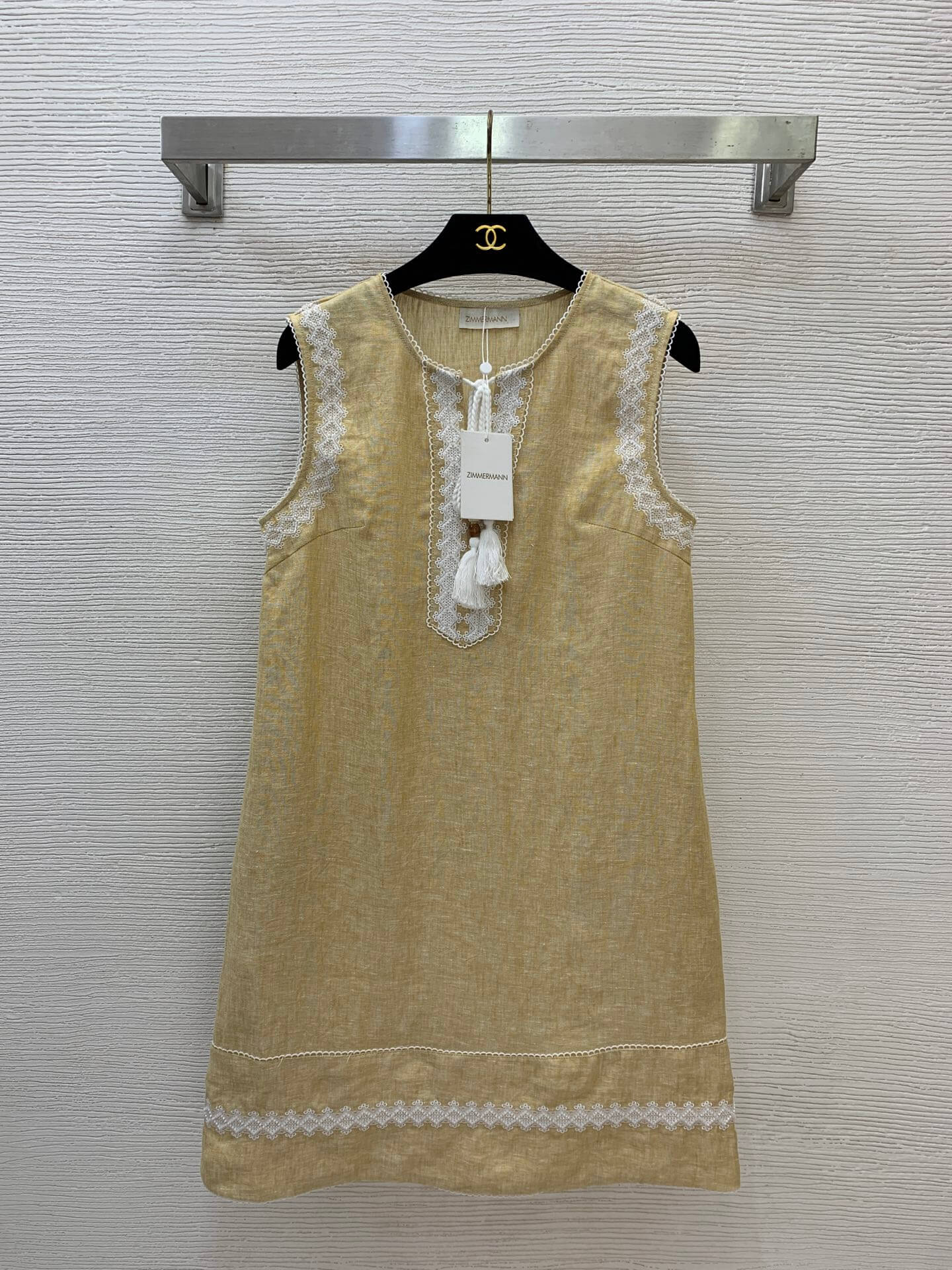 Zimmermann Chintz Chambray Linen Sleeveless Shift Mini Dress with Lace Trim - Image 5
