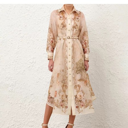 Zimmermann High Tide Odyssey Map Print Belted Silk-Linen Midi Shirt Dress