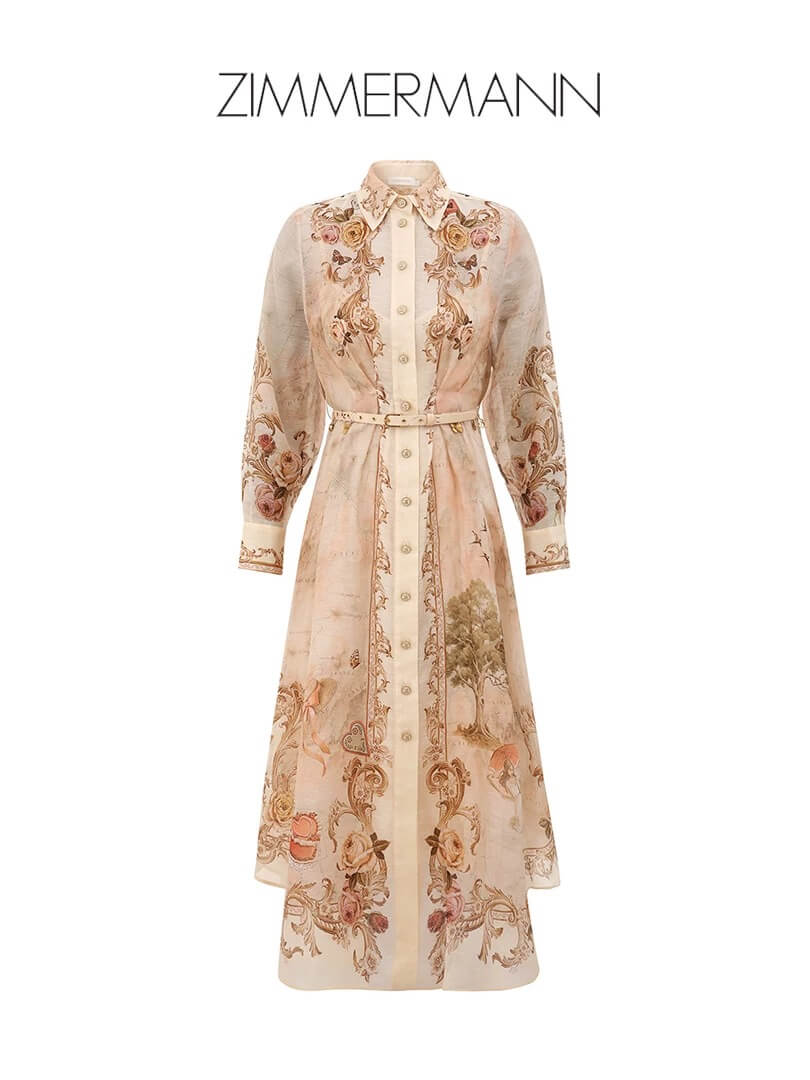 Zimmermann High Tide Odyssey Map Print Belted Silk-Linen Midi Shirt Dress - Image 12