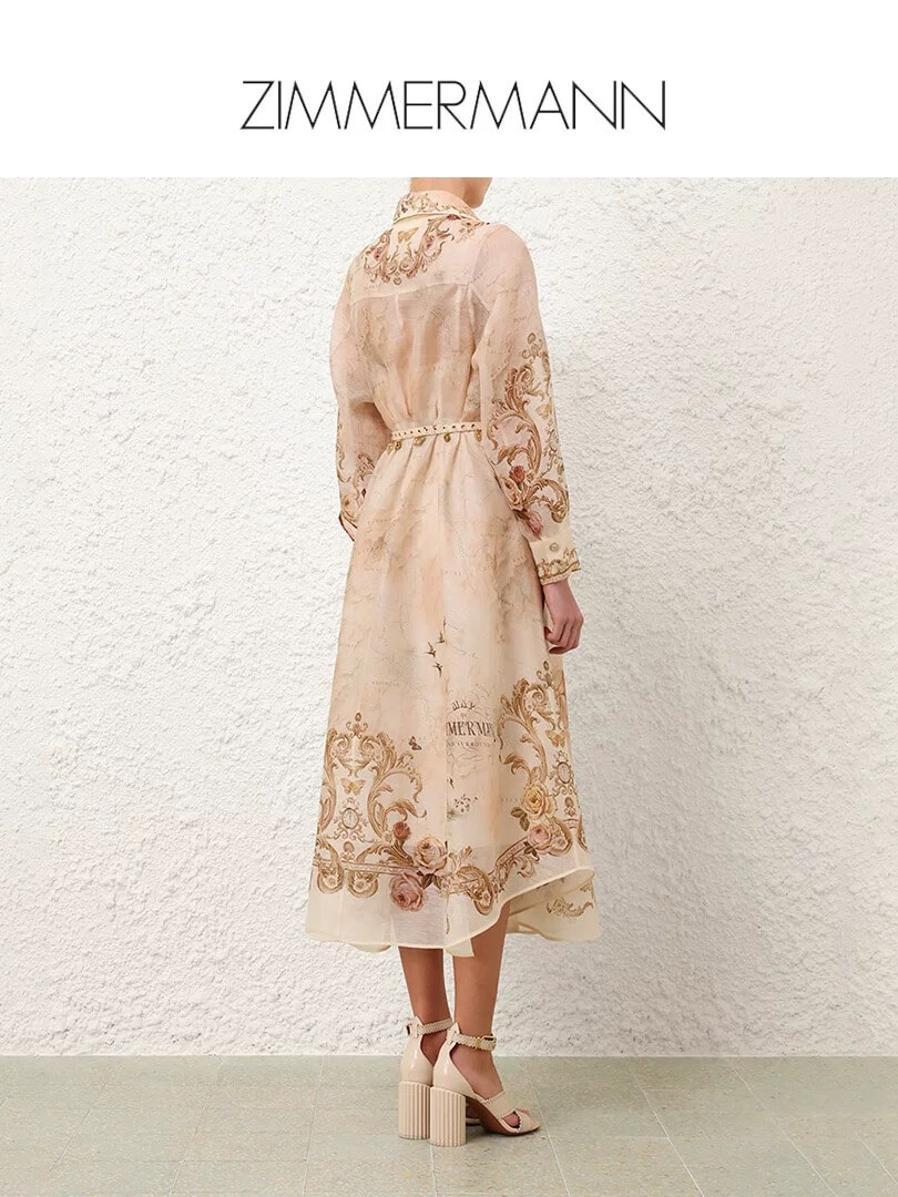 Zimmermann High Tide Odyssey Map Print Belted Silk-Linen Midi Shirt Dress - Image 6
