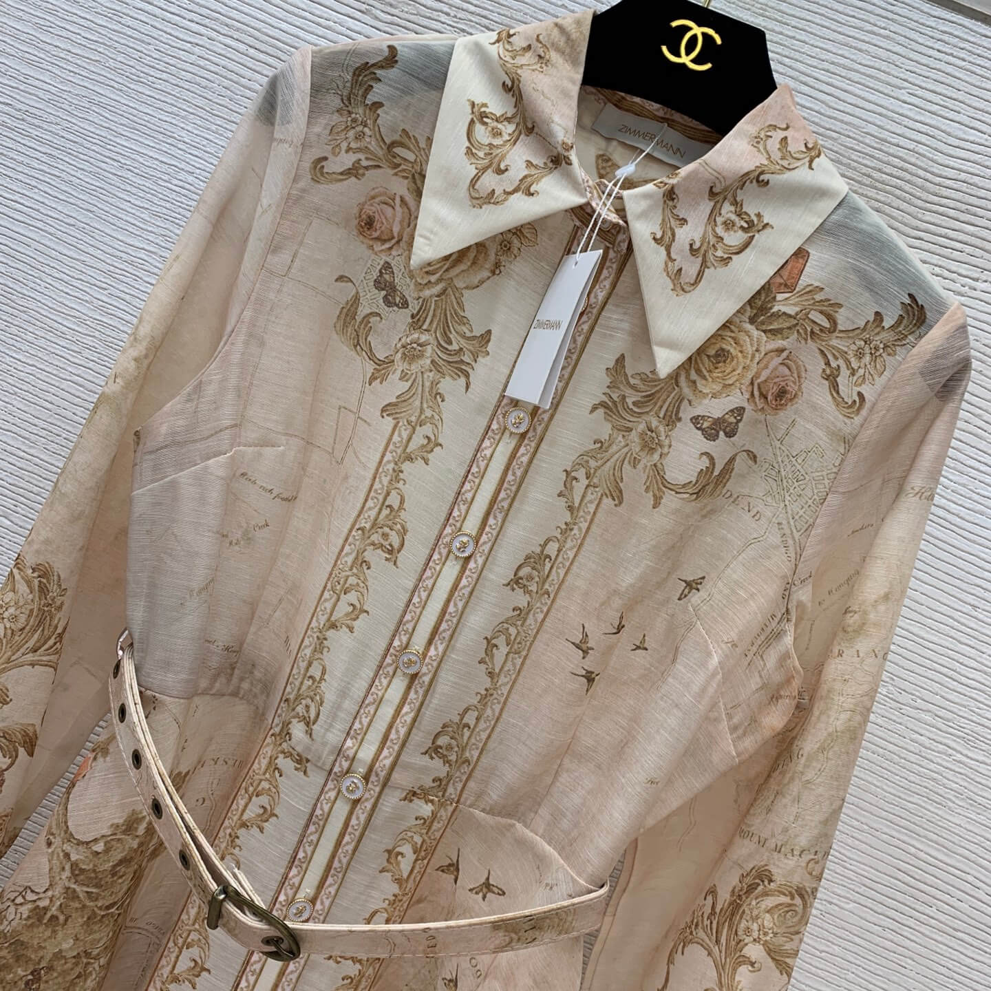Zimmermann High Tide Odyssey Map Print Belted Silk-Linen Midi Shirt Dress - Image 7