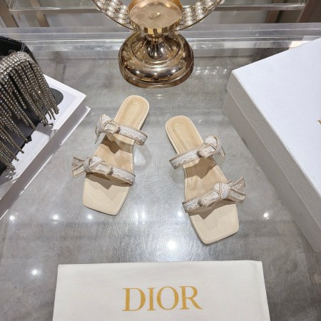 Dior Ivory Jacquard Bow Flat Slides