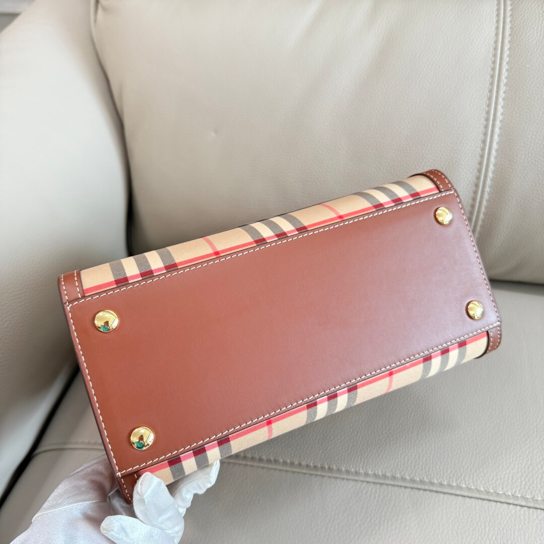 Burberry Mini Frances Vintage Check and Leather Tote Bag in Tan - Image 2