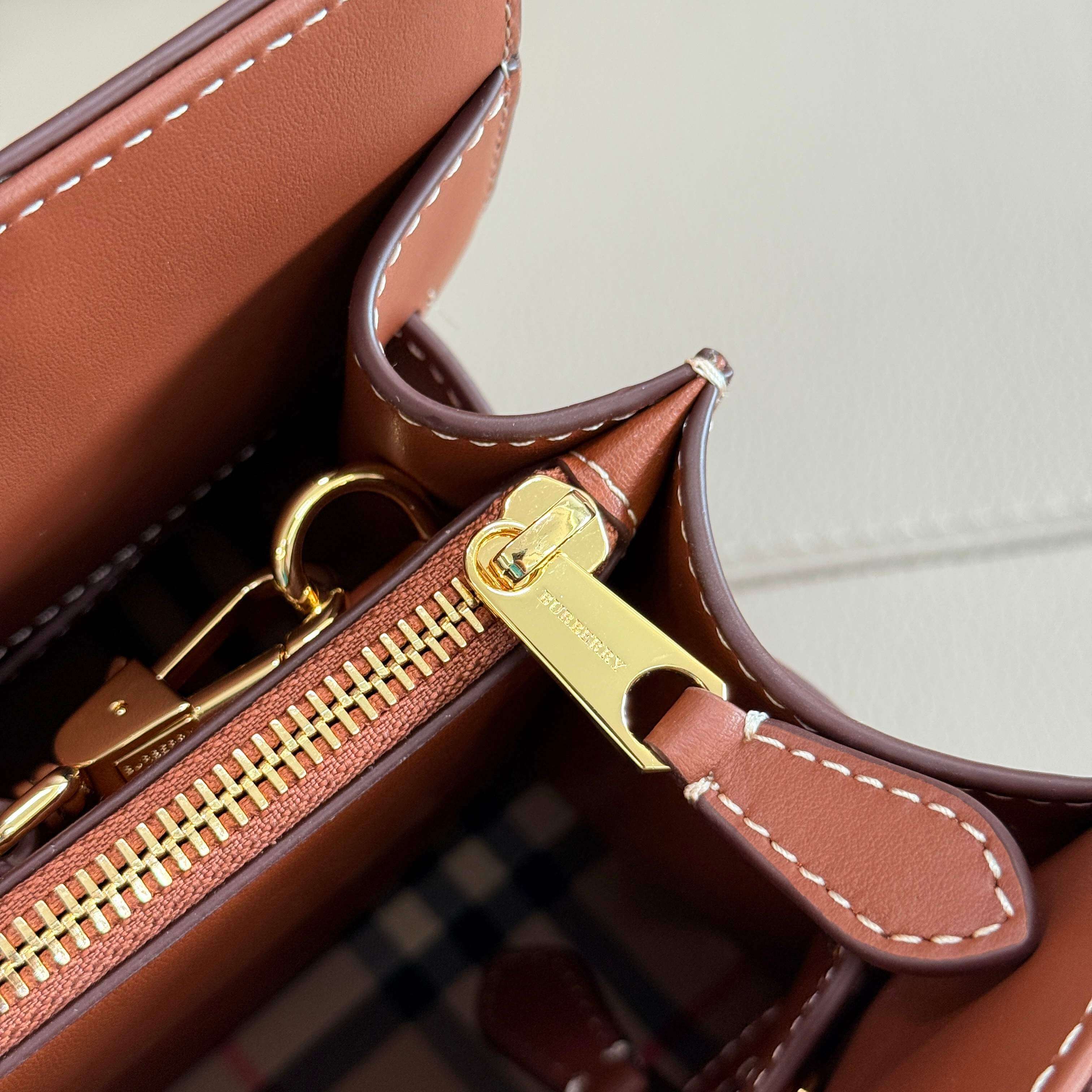Burberry Mini Frances Vintage Check and Leather Tote Bag in Tan - Image 3