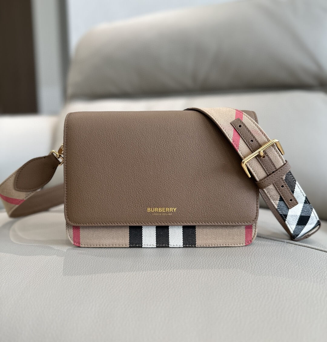 Burberry Note Vintage Check and Leather Crossbody Bag in Tan