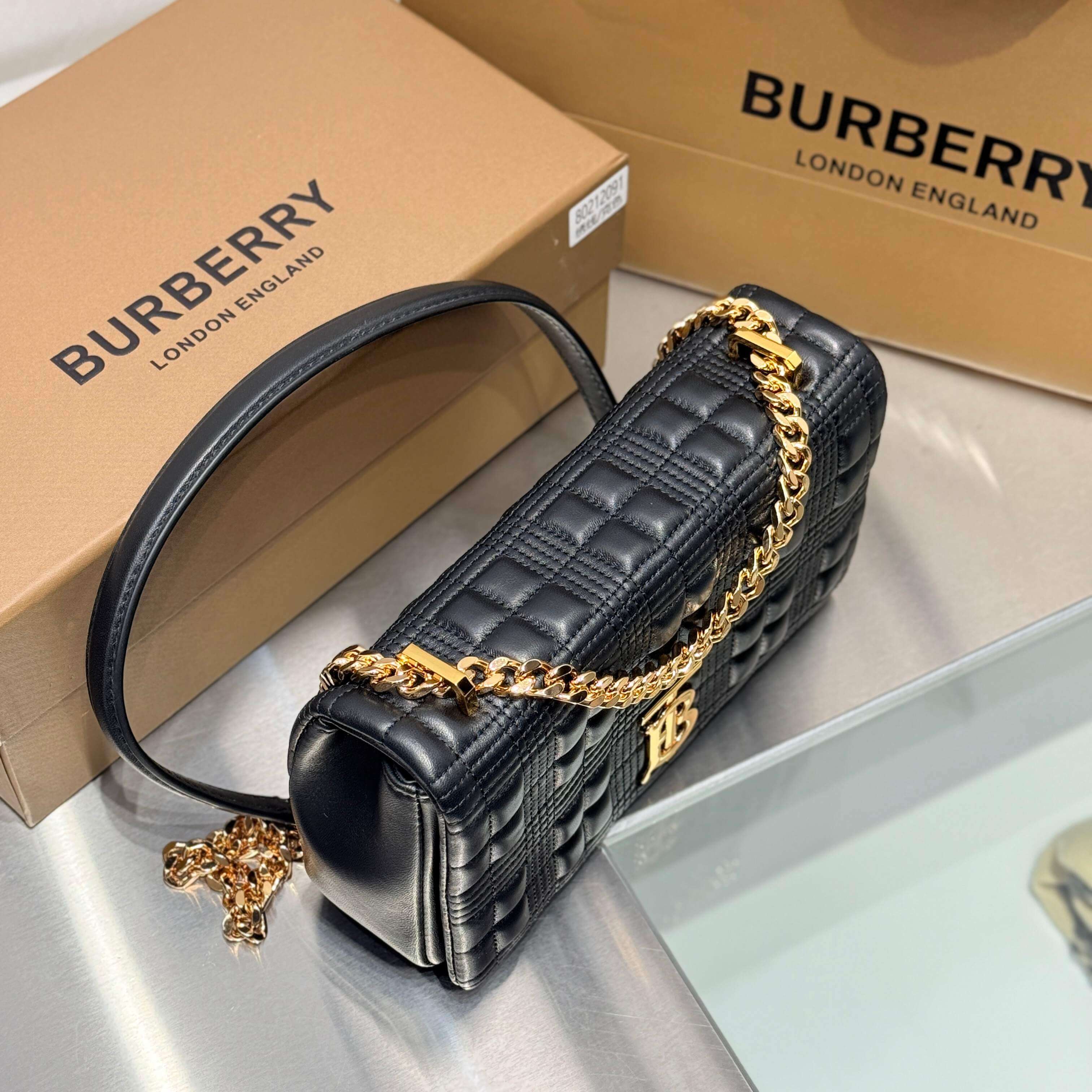 Burberry Small Lola Quilted Lambskin Shoulder Bag in Black - Image 4