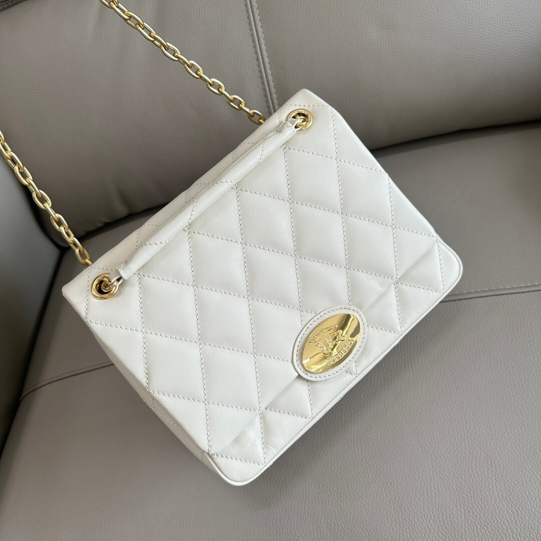 Burberry Small Rocking Horse Quilted Leather Shoulder Bag in White. - Image 4