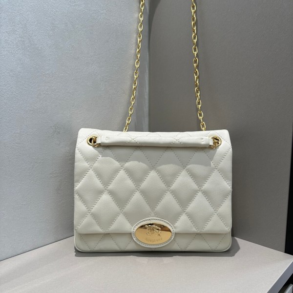 Burberry Small Rocking Horse Quilted Leather Shoulder Bag in White.