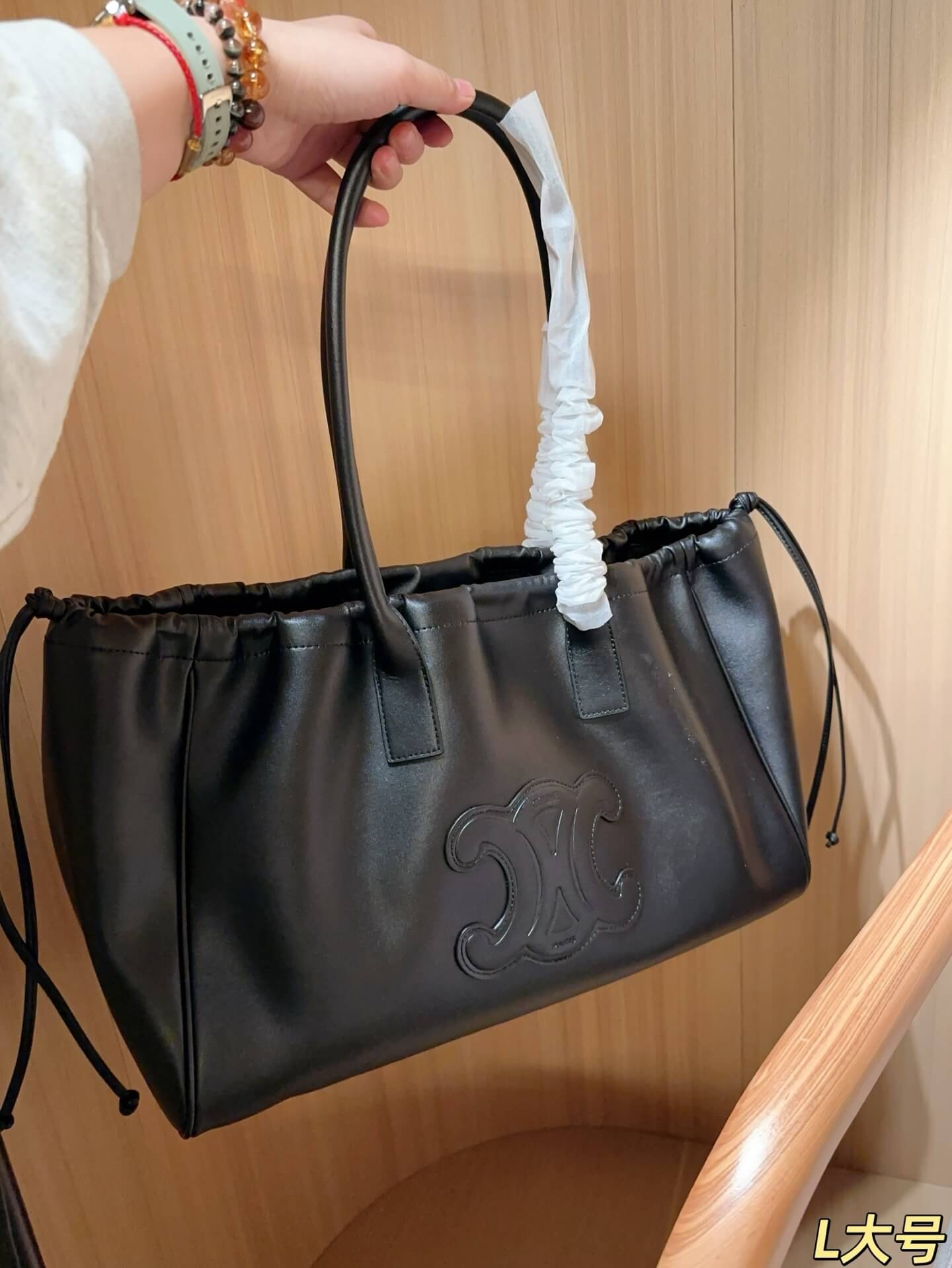 Celine Cabas Thais Cuir Triomphe Black Leather Tote Bag
