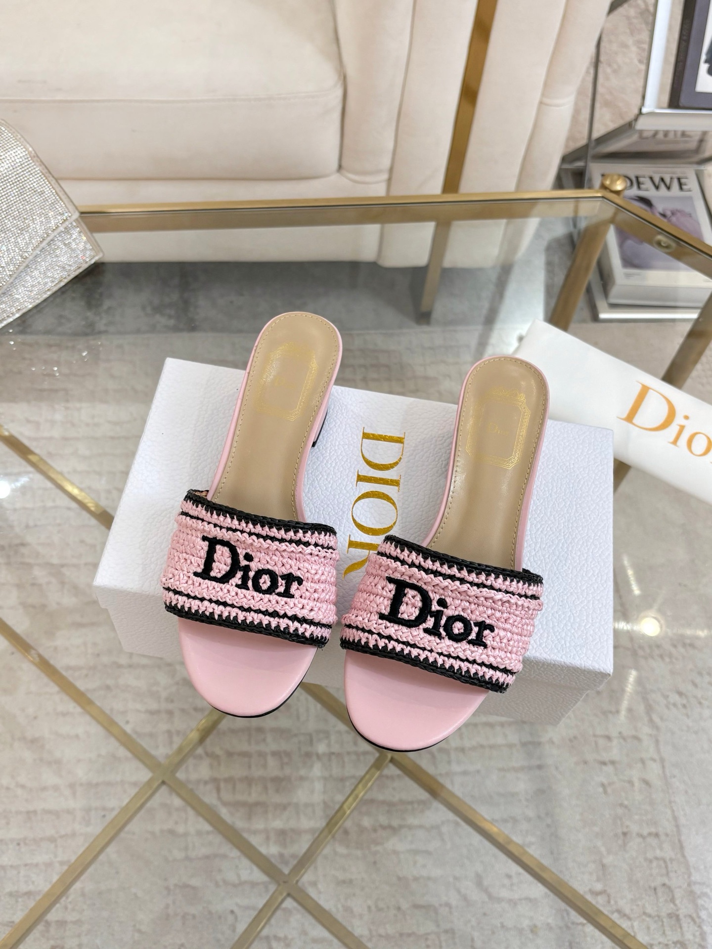 Dior Dioriviera Pink Woven Heeled Slides - Image 4