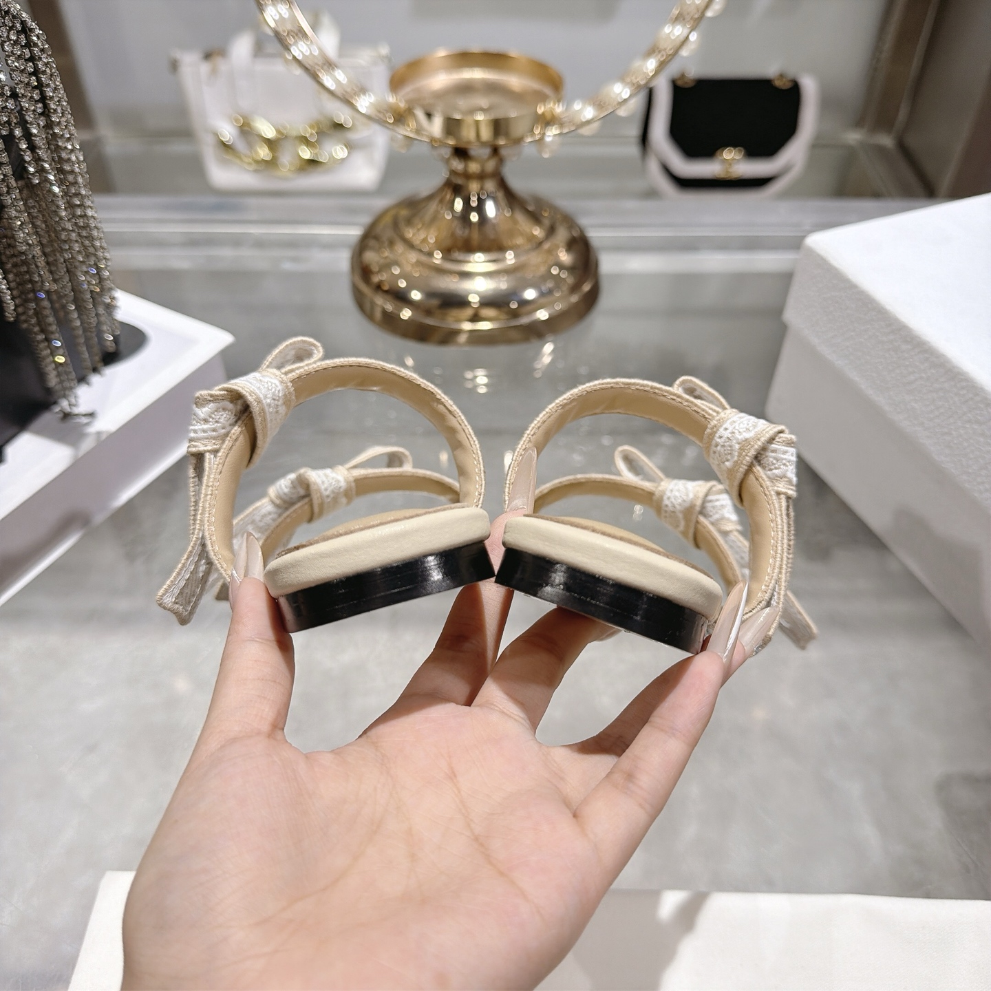 Dior Ivory Jacquard Bow Flat Slides - Image 6