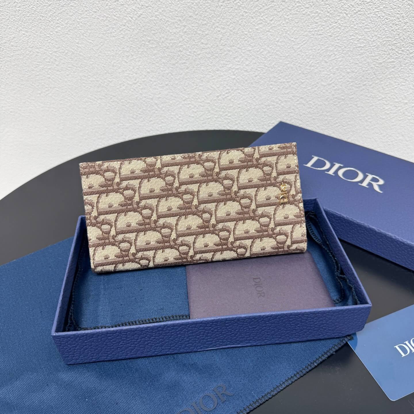 Dior Long Wallet in Beige and Brown Dior Oblique Jacquard