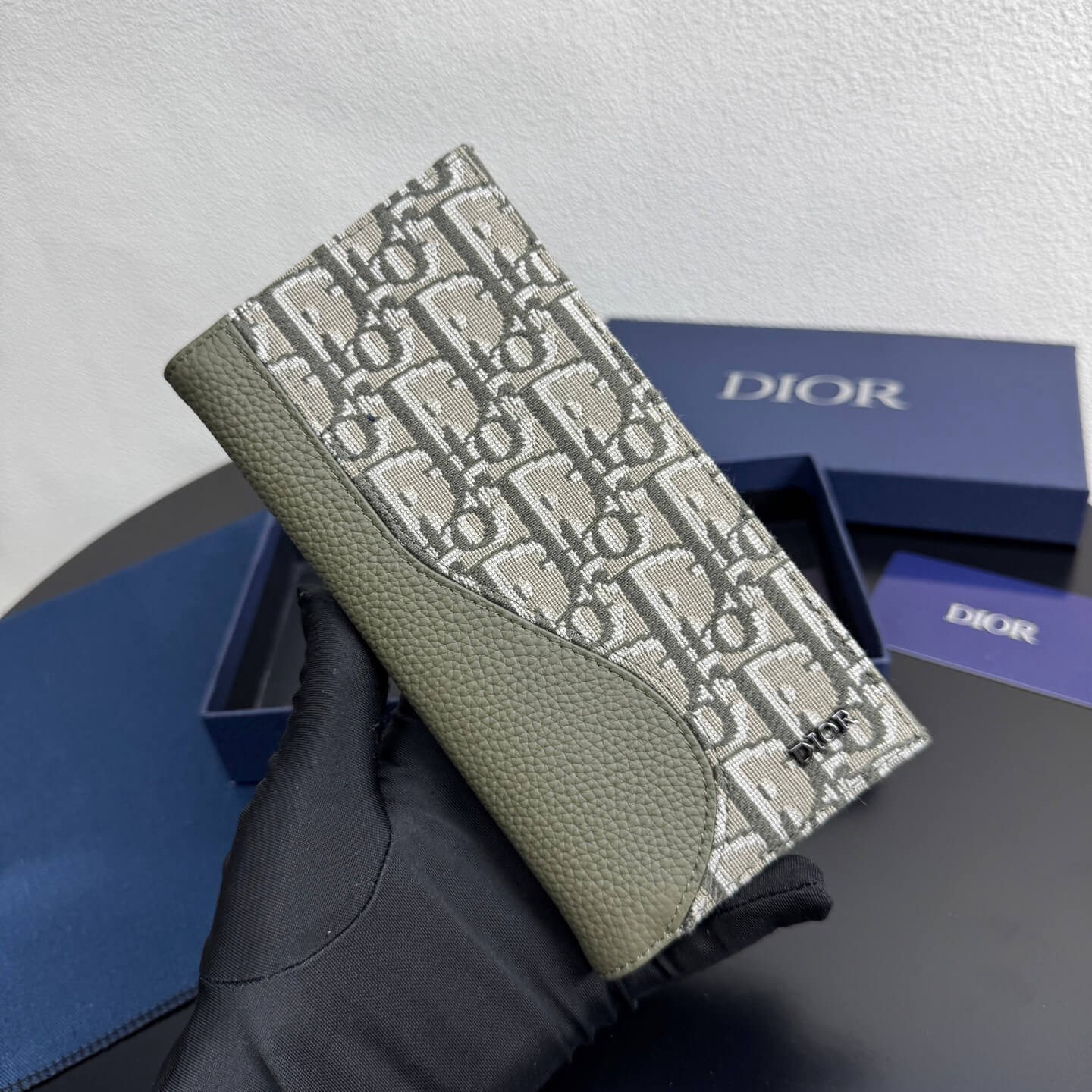 Dior Long Wallet in Beige and Khaki Dior Oblique Jacquard and Grained Calfskin