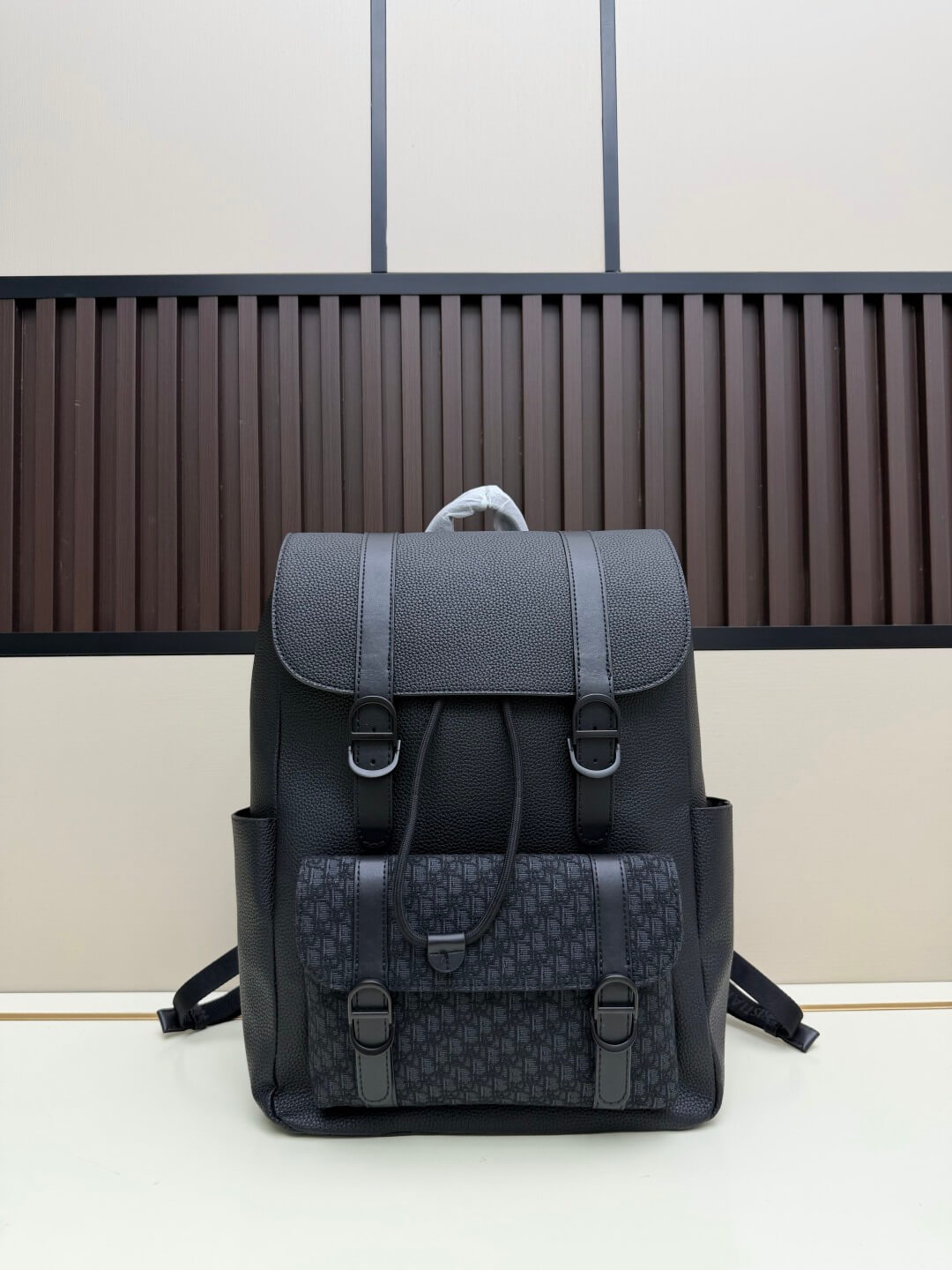Dior Daily Backpack in Black Grained Calfskin and Micro Oblique Jacquard