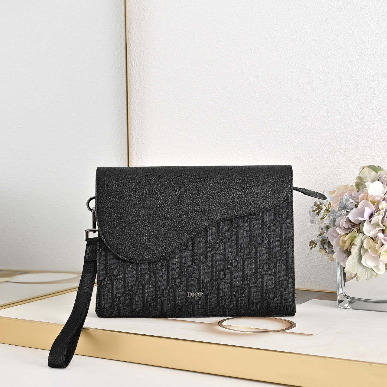 Dior Saddle A5 Triangle Pouch in Black Oblique Jacquard